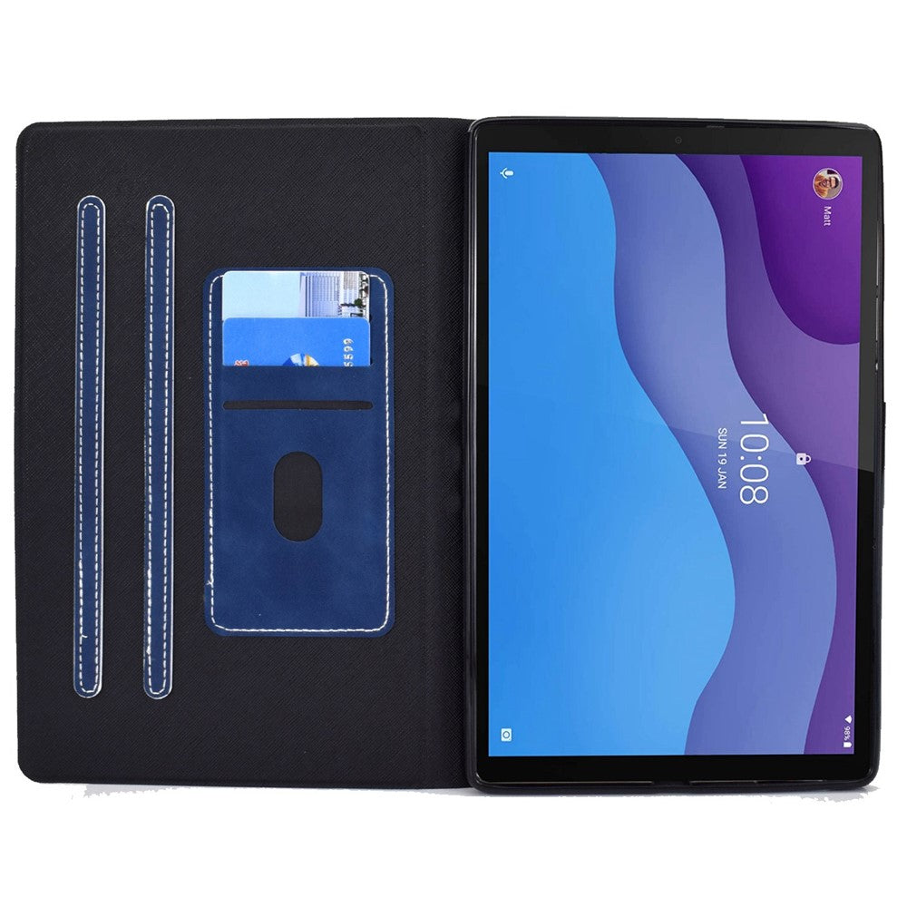 For Lenovo Tab M10 HD Gen 2 X306X Folio Flip Anti-scratch Calf Textured Leather Tablet Case Card Holder Stand Feature Magnetic Protector - Blue
