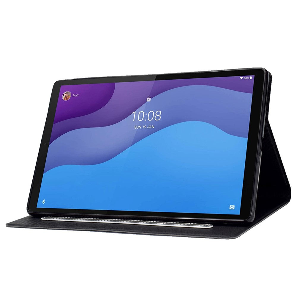 For Lenovo Tab M10 HD Gen 2 X306X Folio Flip Anti-scratch Calf Textured Leather Tablet Case Card Holder Stand Feature Magnetic Protector - Grey