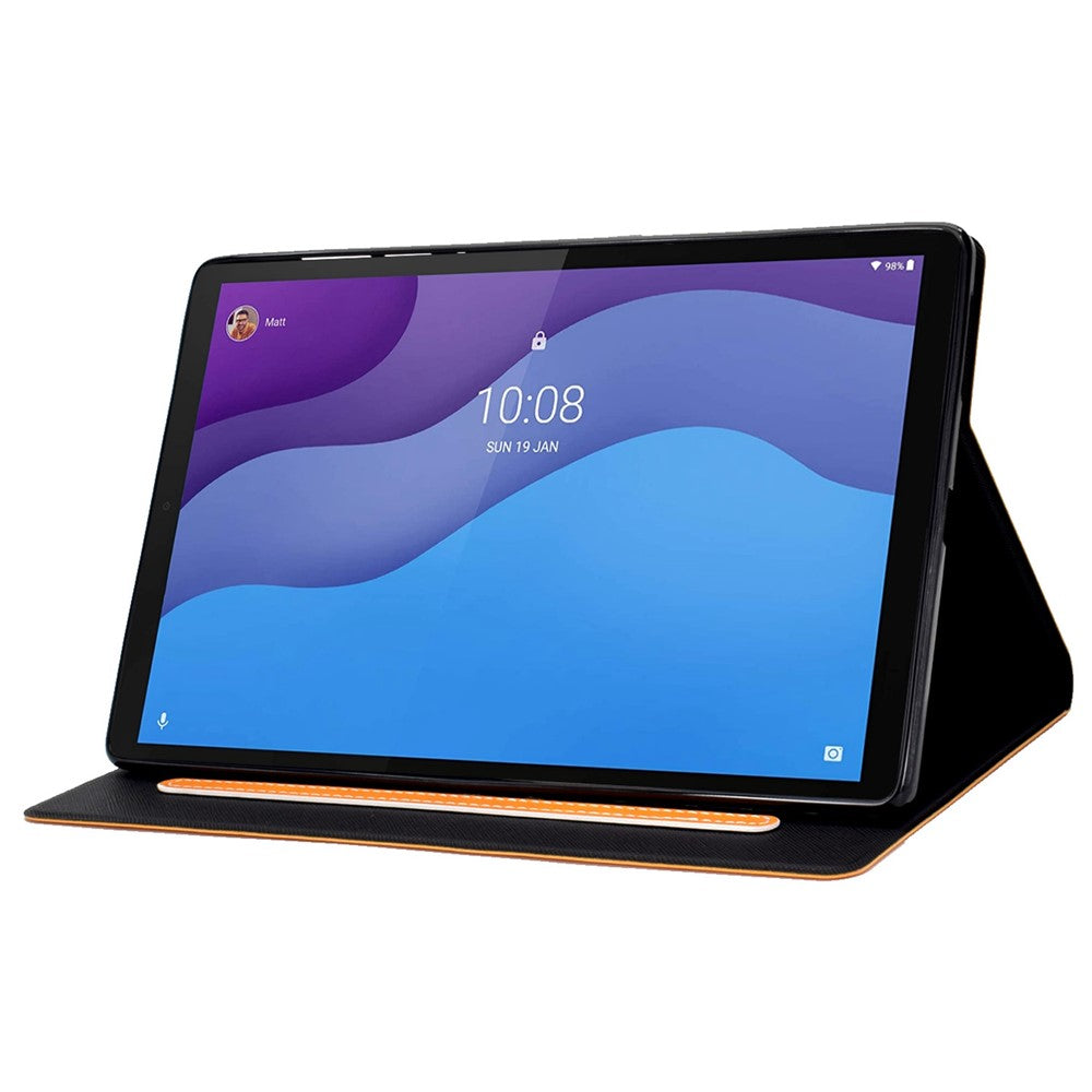 For Lenovo Tab M10 HD Gen 2 X306X Folio Flip Anti-scratch Calf Textured Leather Tablet Case Card Holder Stand Feature Magnetic Protector - Orange