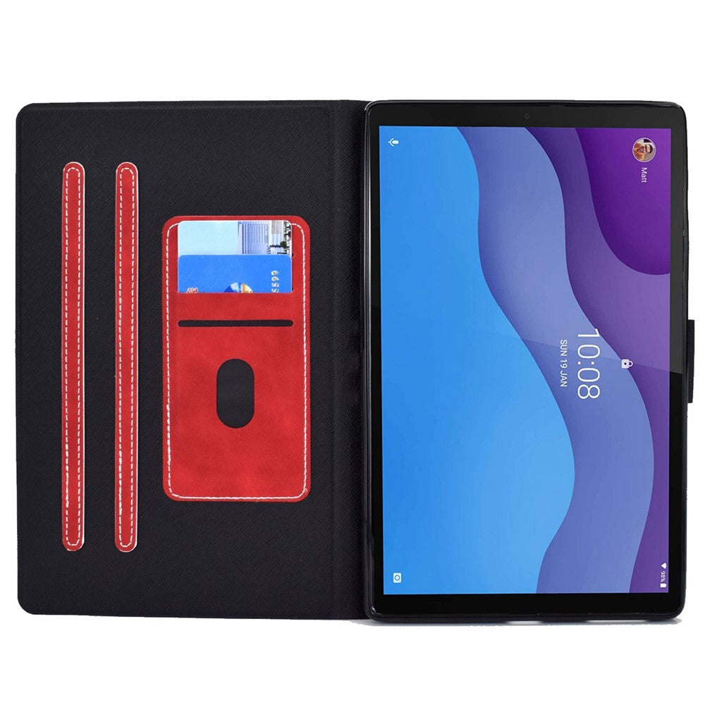 For Lenovo Tab M10 HD Gen 2 X306X Folio Flip Anti-scratch Calf Textured Leather Tablet Case Card Holder Stand Feature Magnetic Protector - Red