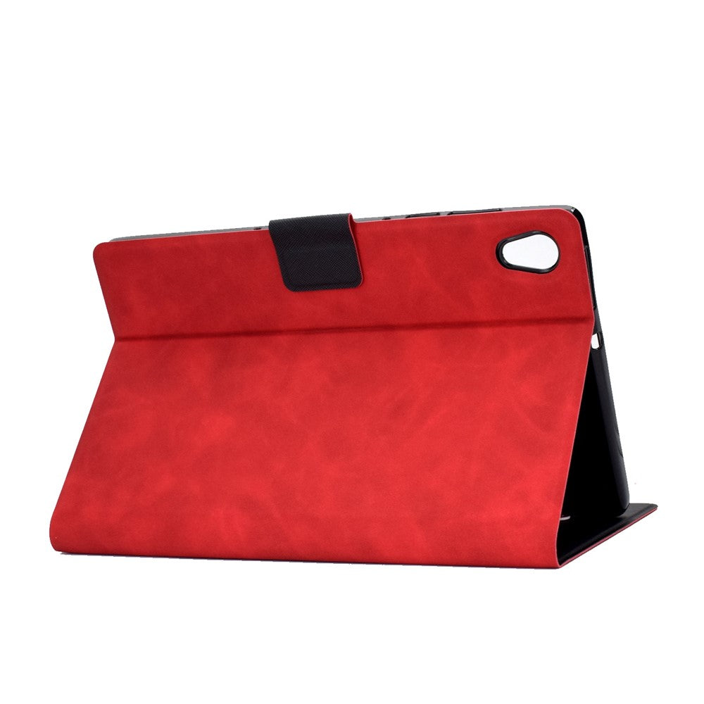 For Lenovo Tab M10 HD Gen 2 X306X Folio Flip Anti-scratch Calf Textured Leather Tablet Case Card Holder Stand Feature Magnetic Protector - Red