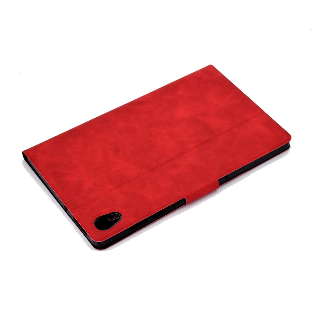 For Lenovo Tab M10 HD Gen 2 X306X Folio Flip Anti-scratch Calf Textured Leather Tablet Case Card Holder Stand Feature Magnetic Protector - Red