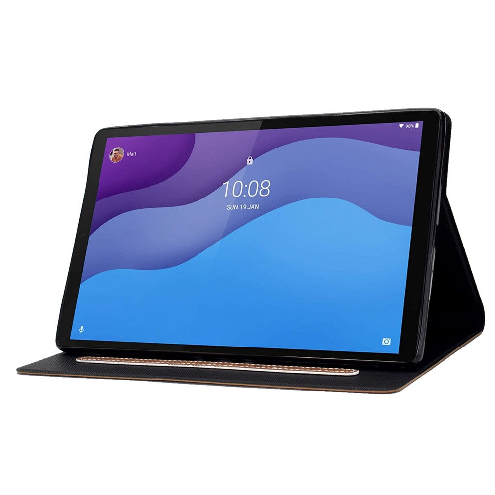 For Lenovo Tab M10 HD Gen 2 X306X Folio Flip Anti-scratch Calf Textured Leather Tablet Case Card Holder Stand Feature Magnetic Protector - Brown