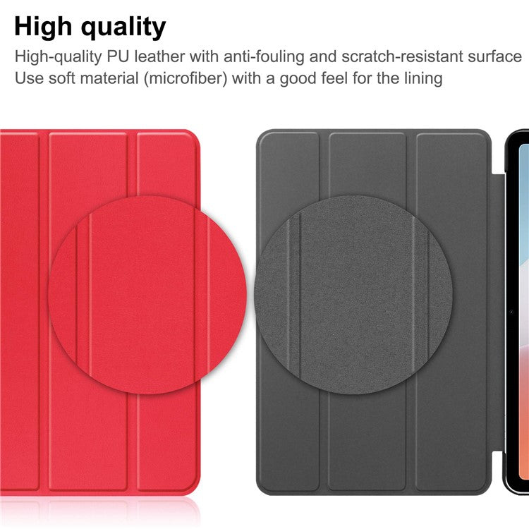 Shockproof Case for Oppo Pad Air PU Leather+PC Protective Case Auto Wake / Sleep Tablet Cover with Trifold Stand - Red