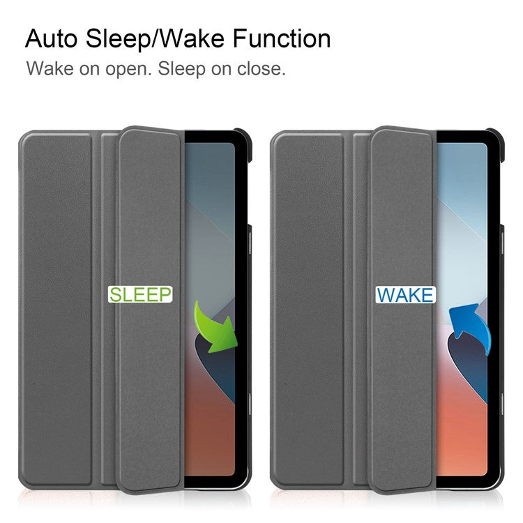 Shockproof Case for Oppo Pad Air PU Leather+PC Protective Case Auto Wake / Sleep Tablet Cover with Trifold Stand - Grey