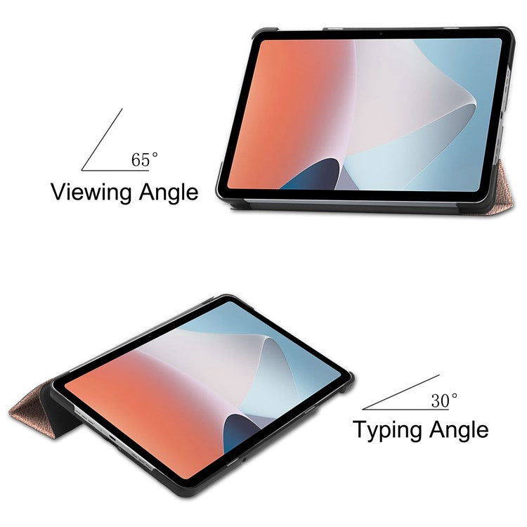 Shockproof Case for Oppo Pad Air PU Leather+PC Protective Case Auto Wake / Sleep Tablet Cover with Trifold Stand - Rose Gold