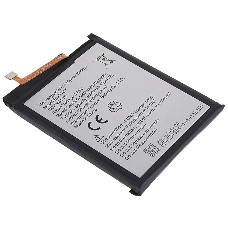 For Tecno Phantom 9 / Camon 12 Pro 3.85V 3400mAh Li-Polymer Battery Replacement Part (Encode: BL-34DT) (without Logo)