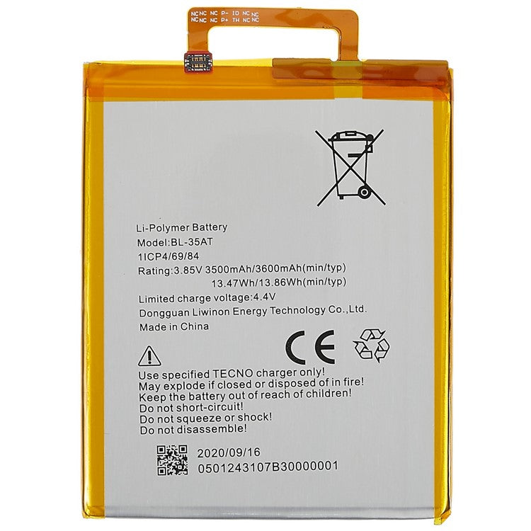 For Tecno Phantom 8 3.85V 3500mAh Li-Polymer Battery Replacement Part (Encode: BL-35AT) (without Logo)