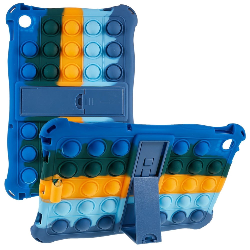 For Lenovo Tab M10 (Gen 3) TB-328FU / TB-328XU Pop Fidget Toy Bubble Tablet Case Shockproof Silicone Case PC Kickstand Protective Cover - Colorful Dark Blue