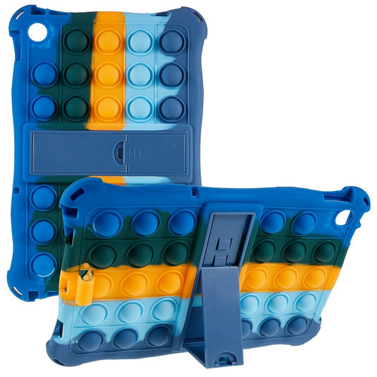 For Lenovo Tab M10 (Gen 3) TB-328FU / TB-328XU Pop Fidget Toy Bubble Tablet Case Shockproof Silicone Case PC Kickstand Protective Cover - Colorful Dark Blue