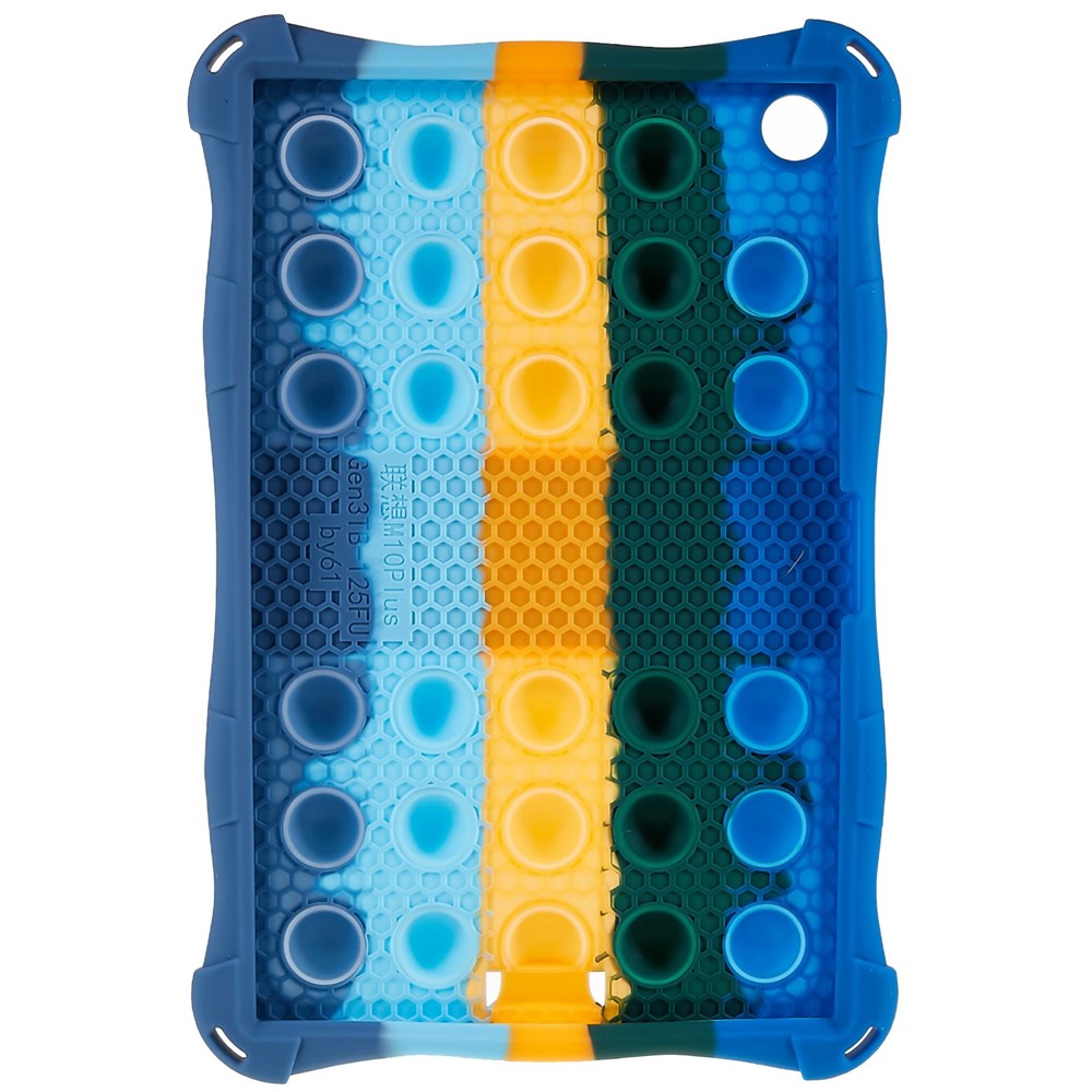 For Lenovo Tab M10 (Gen 3) TB-328FU / TB-328XU Pop Fidget Toy Bubble Tablet Case Shockproof Silicone Case PC Kickstand Protective Cover - Colorful Dark Blue