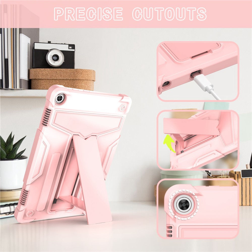 For Lenovo Tab M10 (Gen 3) TB-328FU / TB-328XU Protective Case T-Shaped Kickstand Shockproof PC + Silicone Tablet Cover - Rose Gold