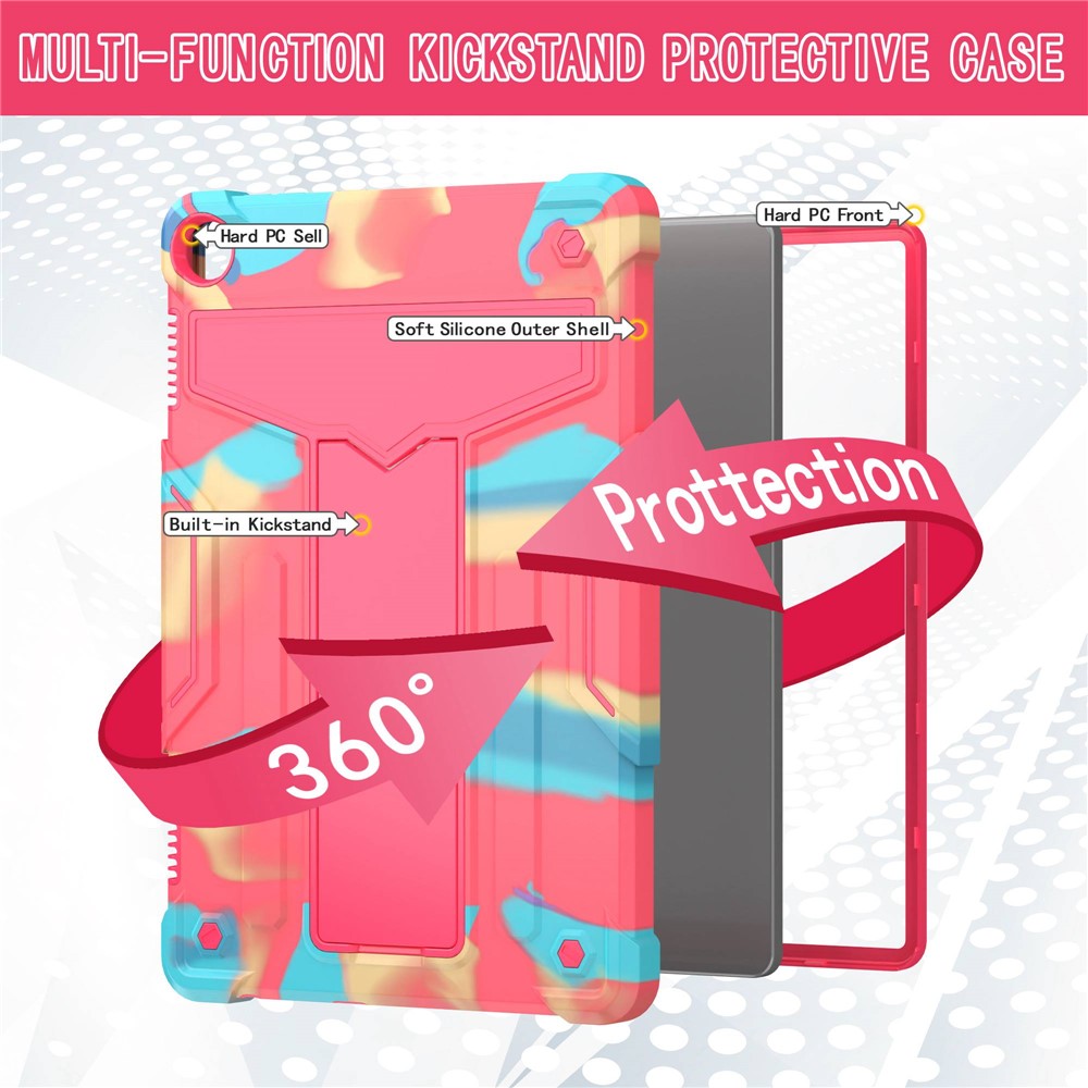 For Lenovo Tab M10 (Gen 3) TB-328FU / TB-328XU Protective Case T-Shaped Kickstand Shockproof PC + Silicone Tablet Cover - Camo Rose