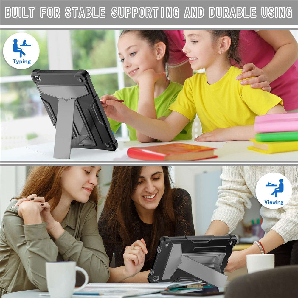 For Lenovo Tab M10 (Gen 3) TB-328FU / TB-328XU Protective Case T-Shaped Kickstand Shockproof PC + Silicone Tablet Cover - Black / Grey