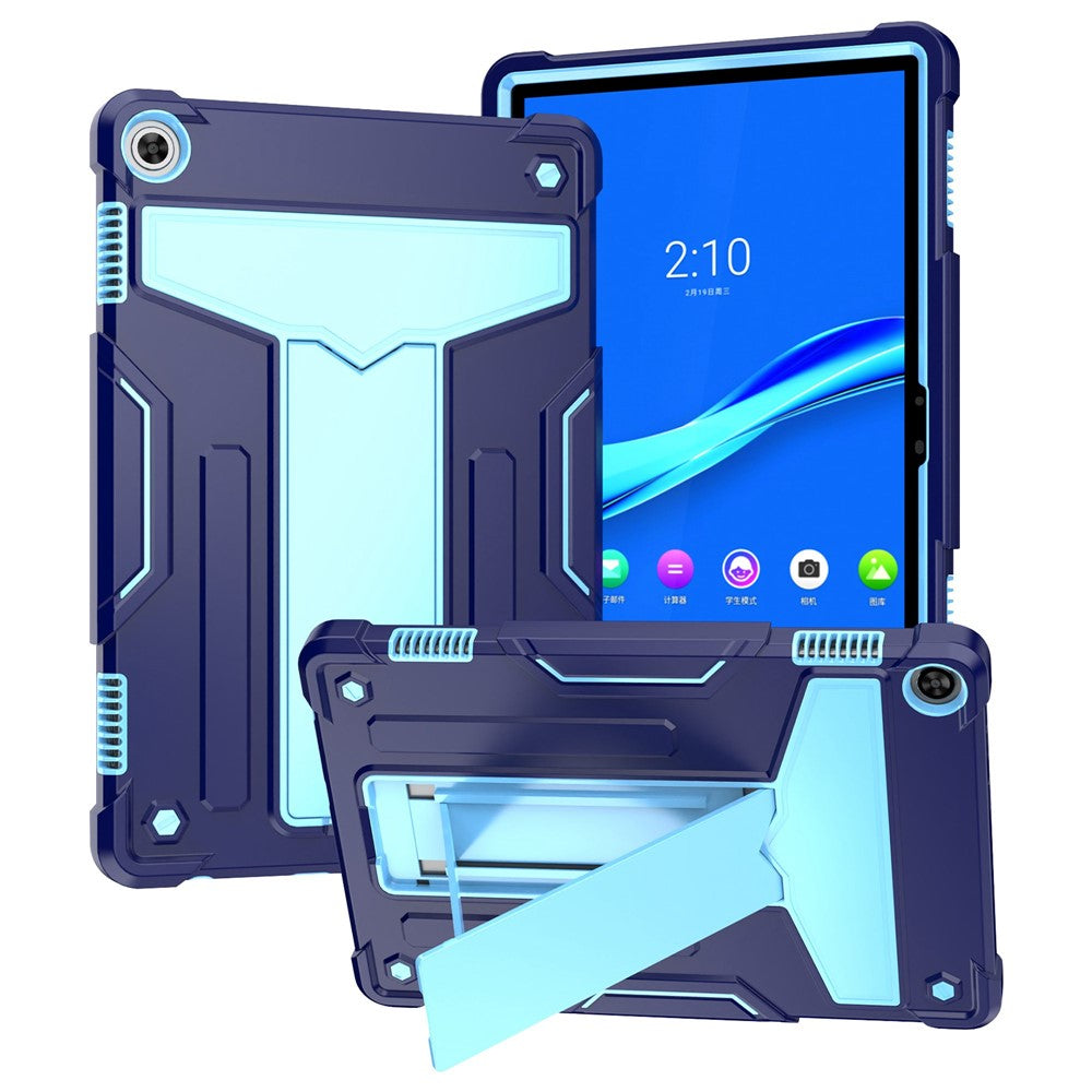 For Lenovo Tab M10 (Gen 3) TB-328FU / TB-328XU Protective Case T-Shaped Kickstand Shockproof PC + Silicone Tablet Cover - Navy Blue / Blue