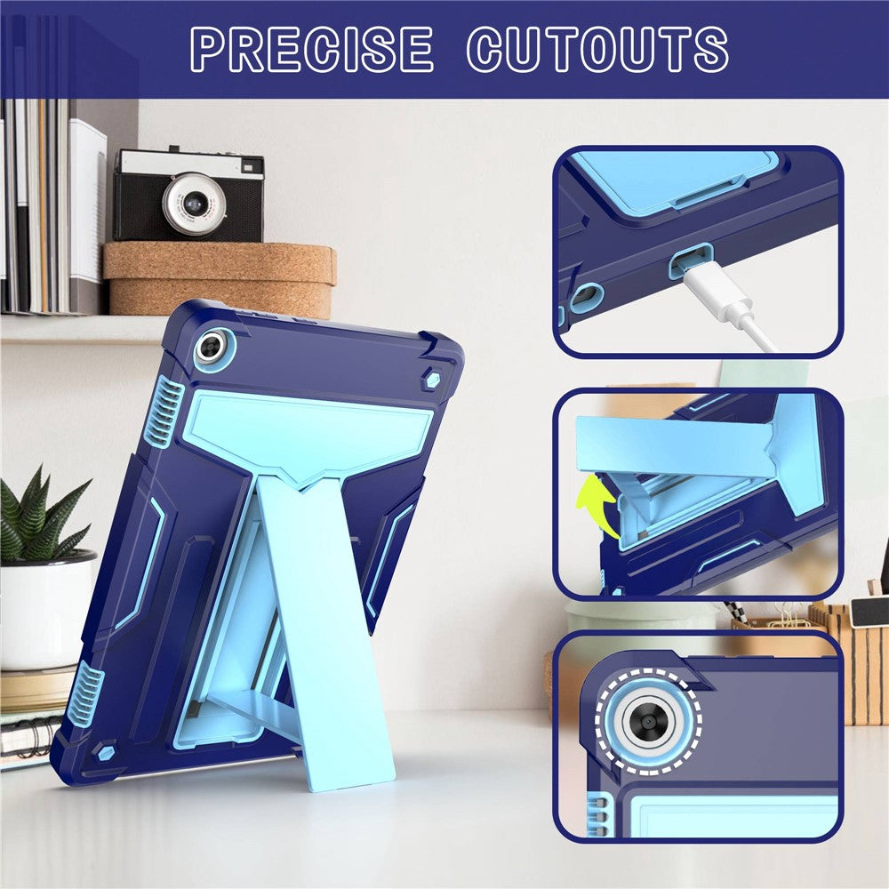 For Lenovo Tab M10 (Gen 3) TB-328FU / TB-328XU Protective Case T-Shaped Kickstand Shockproof PC + Silicone Tablet Cover - Navy Blue / Blue