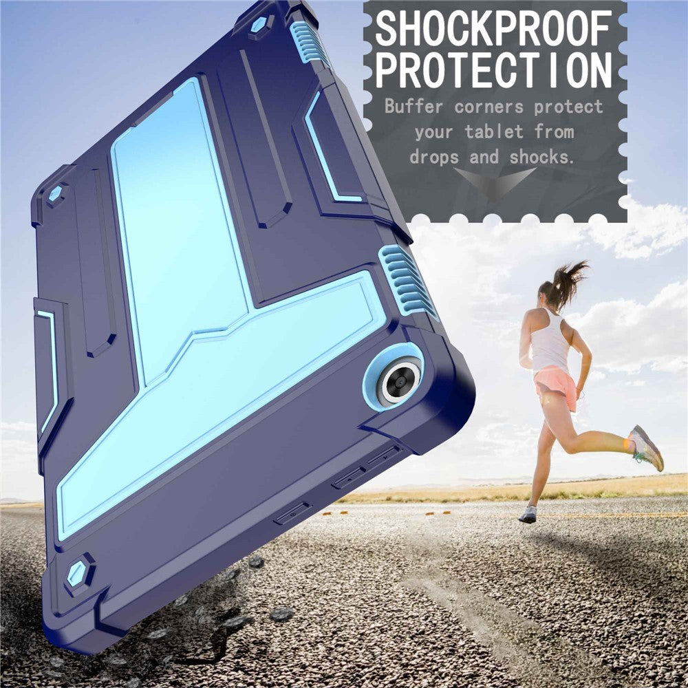 For Lenovo Tab M10 (Gen 3) TB-328FU / TB-328XU Protective Case T-Shaped Kickstand Shockproof PC + Silicone Tablet Cover - Navy Blue / Blue