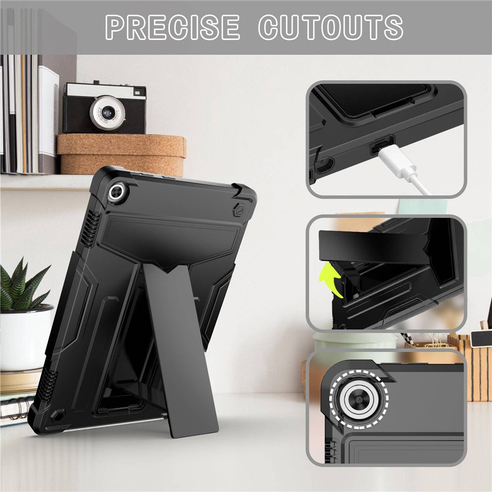For Lenovo Tab M10 (Gen 3) TB-328FU / TB-328XU Protective Case T-Shaped Kickstand Shockproof PC + Silicone Tablet Cover - Black