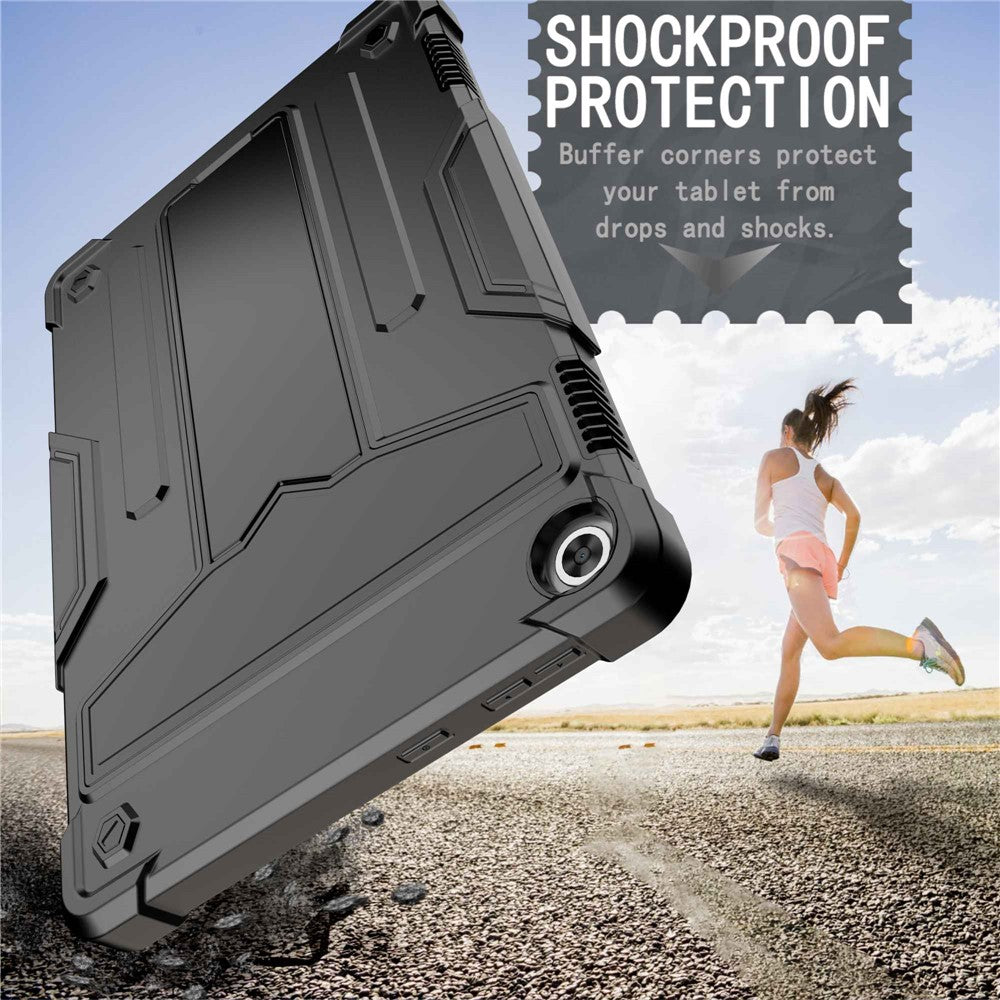 For Lenovo Tab M10 (Gen 3) TB-328FU / TB-328XU Protective Case T-Shaped Kickstand Shockproof PC + Silicone Tablet Cover - Black