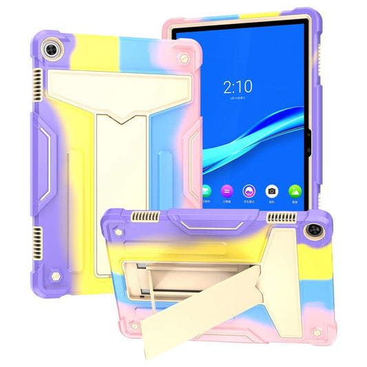 For Lenovo Tab M10 (Gen 3) TB-328FU / TB-328XU Protective Case T-Shaped Kickstand Shockproof PC + Silicone Tablet Cover - Colorful / Pink
