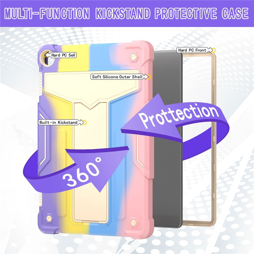 For Lenovo Tab M10 (Gen 3) TB-328FU / TB-328XU Protective Case T-Shaped Kickstand Shockproof PC + Silicone Tablet Cover - Colorful / Pink