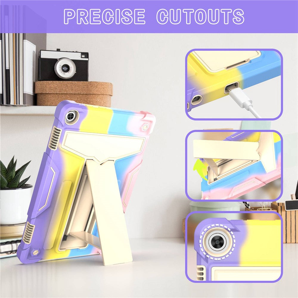 For Lenovo Tab M10 (Gen 3) TB-328FU / TB-328XU Protective Case T-Shaped Kickstand Shockproof PC + Silicone Tablet Cover - Colorful / Pink
