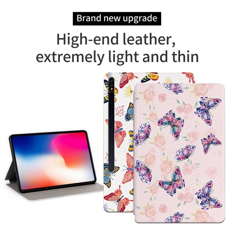 For Samsung Galaxy Tab S7 / Tab S8 Anti-drop Folio Flip Cover Butterfly Printed PU Leather Tablet Case Auto Wake / Sleep Stand Case - Flower Bush Butterfly
