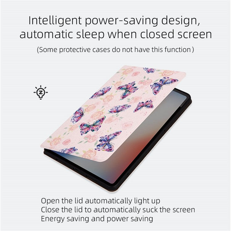 For Samsung Galaxy Tab S7 / Tab S8 Anti-drop Folio Flip Cover Butterfly Printed PU Leather Tablet Case Auto Wake / Sleep Stand Case - Flower Bush Butterfly