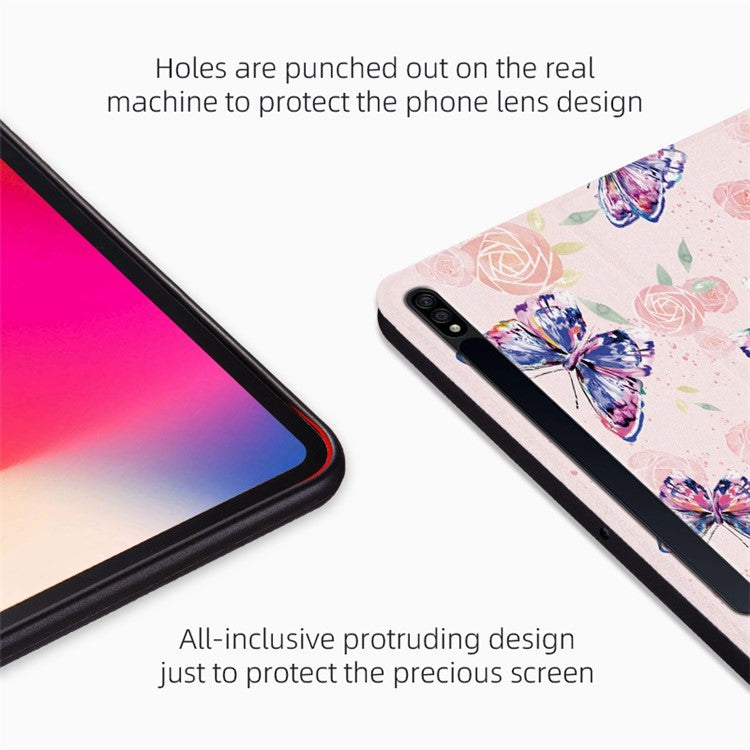 For Samsung Galaxy Tab S7 / Tab S8 Anti-drop Folio Flip Cover Butterfly Printed PU Leather Tablet Case Auto Wake / Sleep Stand Case - Flower Bush Butterfly