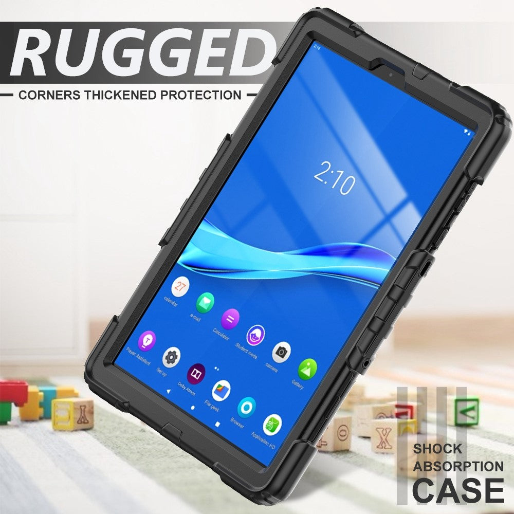 For Lenovo M10 Plus / Smart Tab M10 FHD Plus Silicone+PC Tablet Case Hand Strap Kickstand Shockproof Cover with Shoulder Strap - Black