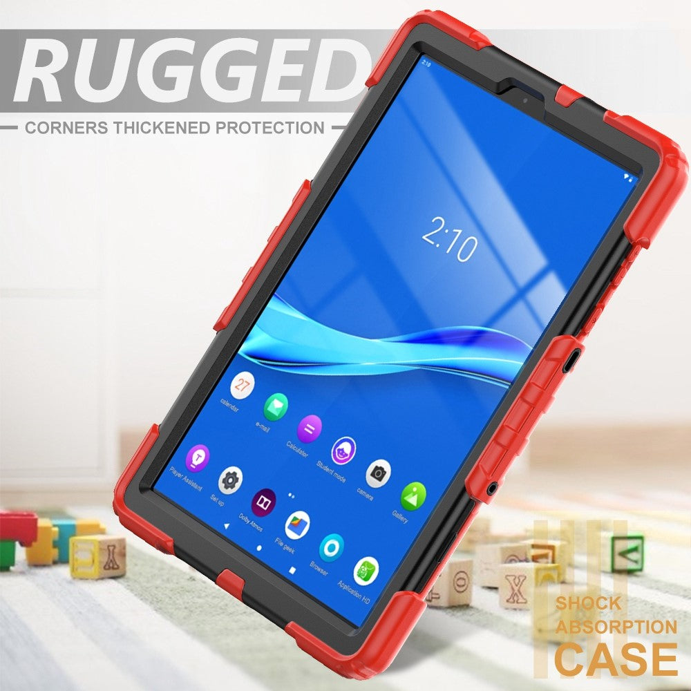 For Lenovo M10 Plus / Smart Tab M10 FHD Plus Silicone+PC Tablet Case Hand Strap Kickstand Shockproof Cover with Shoulder Strap - Red