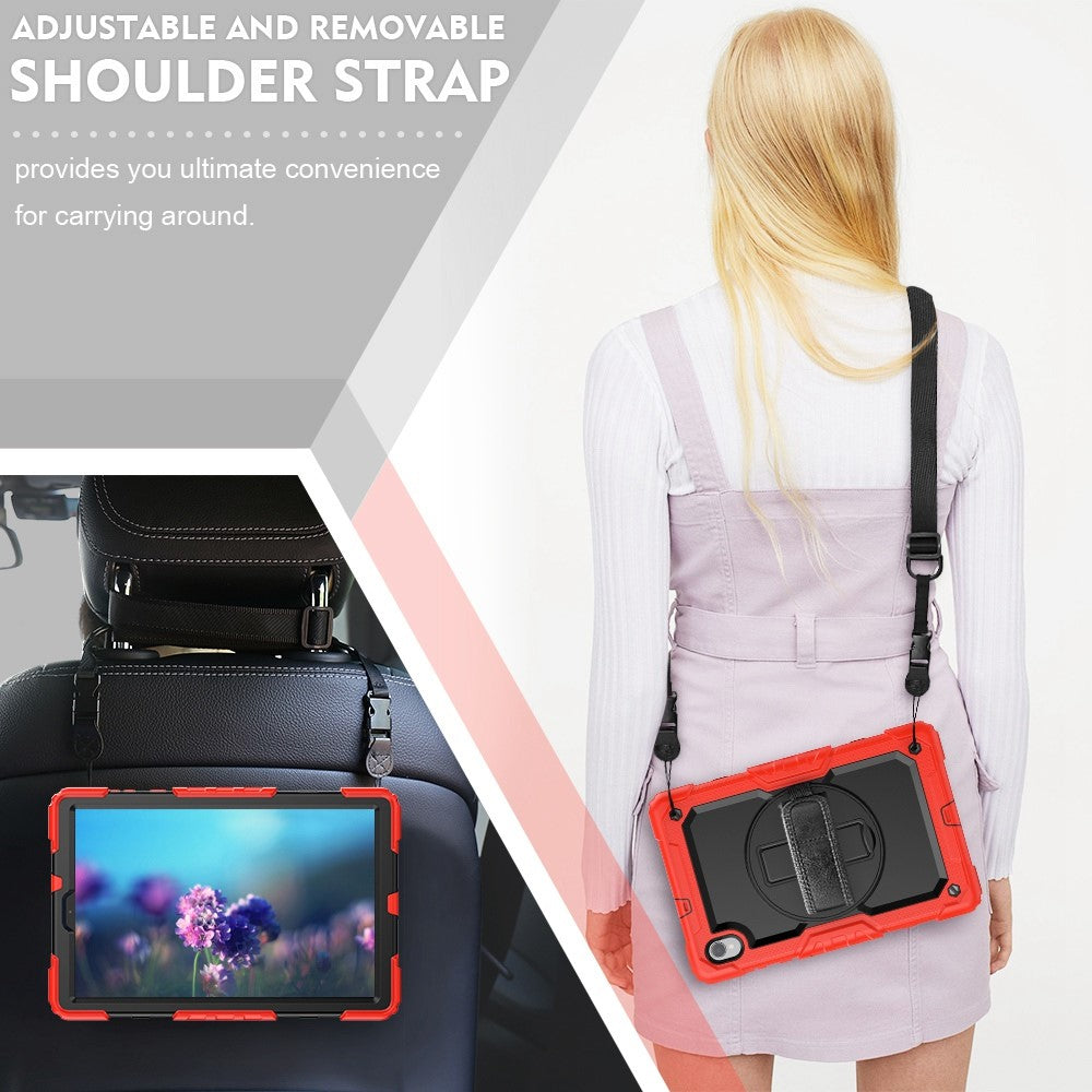 For Lenovo M10 Plus / Smart Tab M10 FHD Plus Silicone+PC Tablet Case Hand Strap Kickstand Shockproof Cover with Shoulder Strap - Red