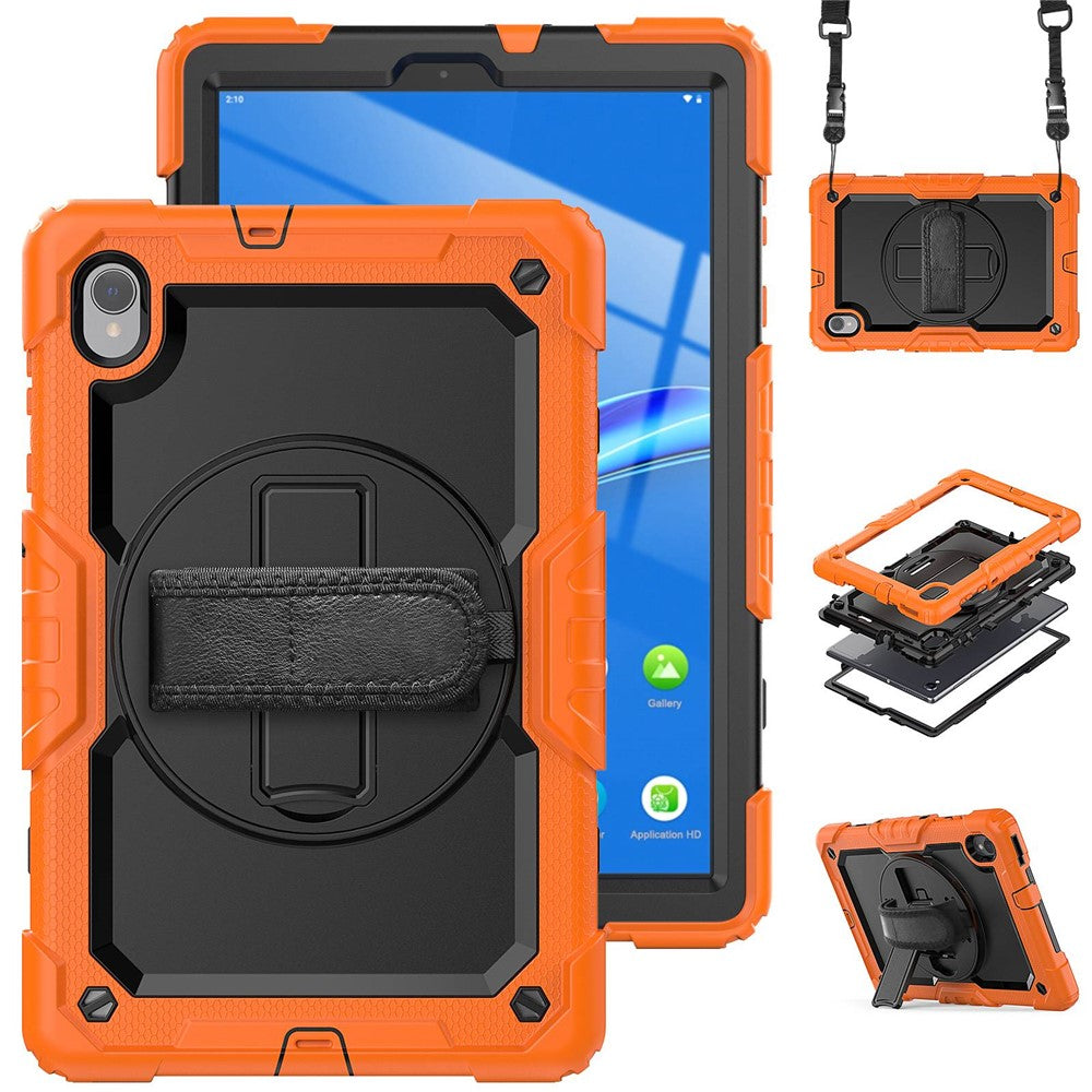 For Lenovo M10 Plus / Smart Tab M10 FHD Plus Silicone+PC Tablet Case Hand Strap Kickstand Shockproof Cover with Shoulder Strap - Orange