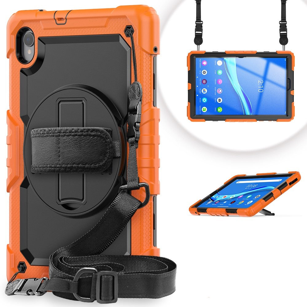 For Lenovo M10 Plus / Smart Tab M10 FHD Plus Silicone+PC Tablet Case Hand Strap Kickstand Shockproof Cover with Shoulder Strap - Orange