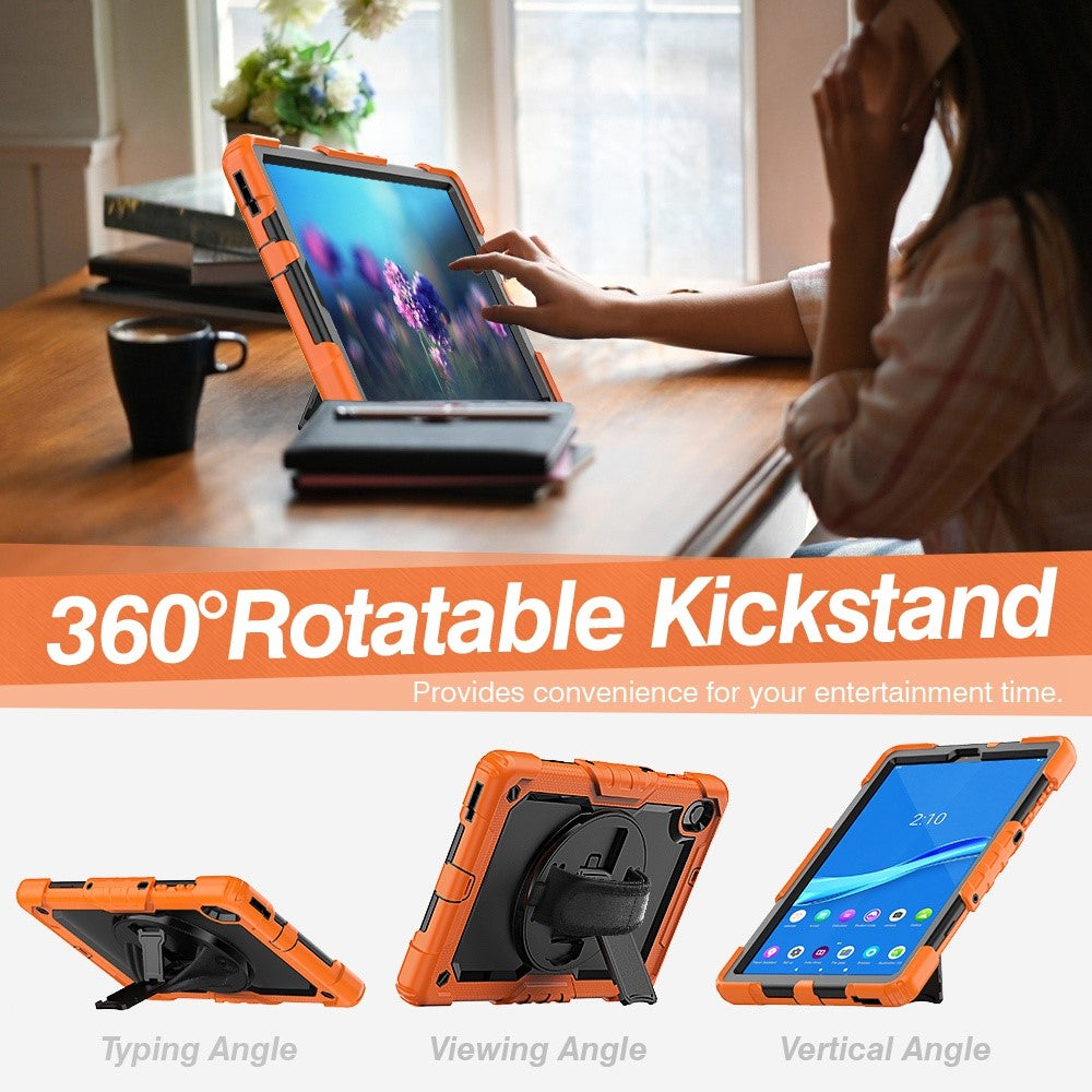For Lenovo M10 Plus / Smart Tab M10 FHD Plus Silicone+PC Tablet Case Hand Strap Kickstand Shockproof Cover with Shoulder Strap - Orange