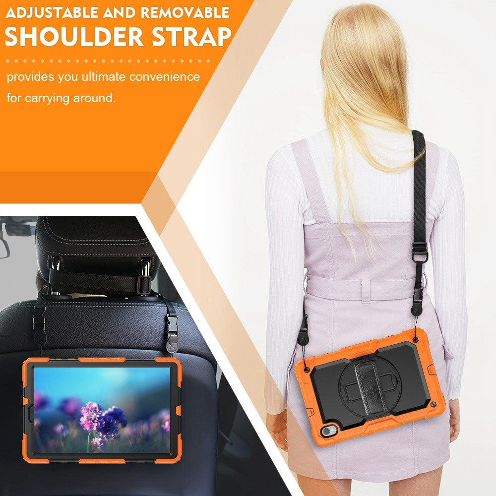 For Lenovo M10 Plus / Smart Tab M10 FHD Plus Silicone+PC Tablet Case Hand Strap Kickstand Shockproof Cover with Shoulder Strap - Orange