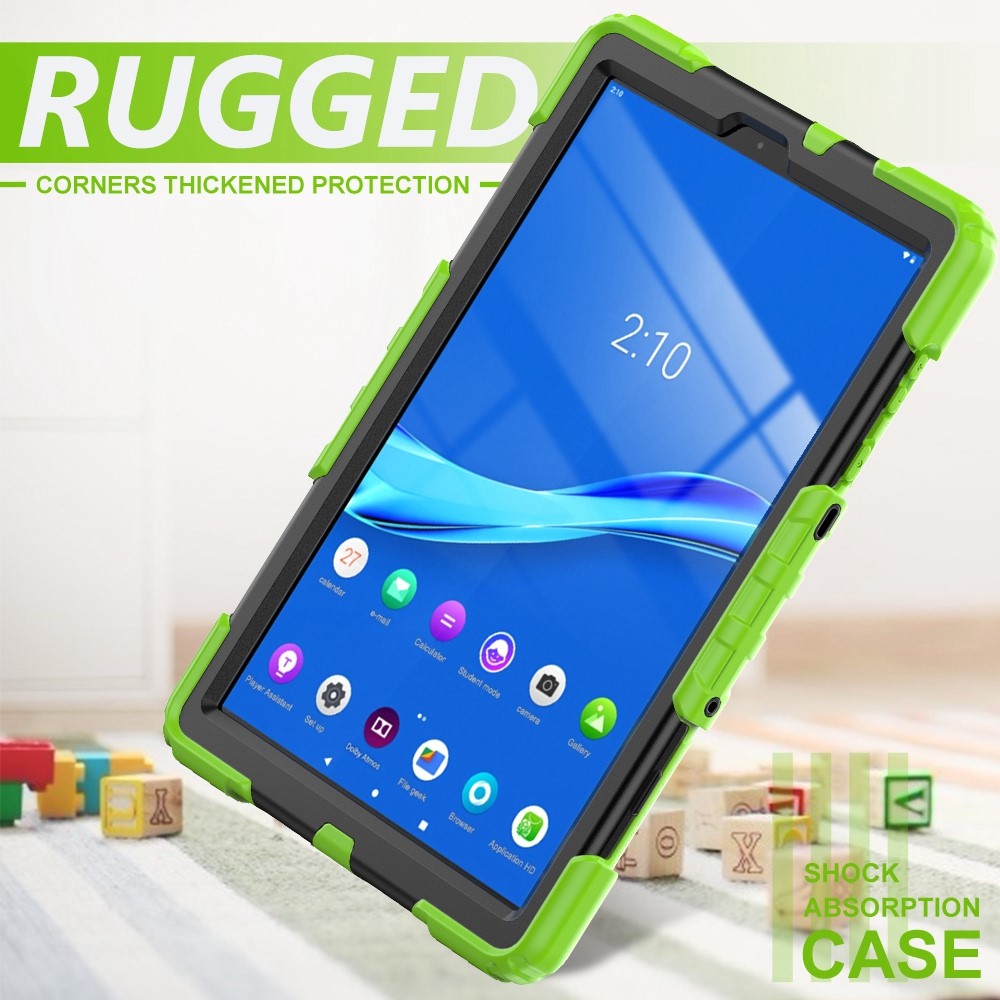 For Lenovo M10 Plus / Smart Tab M10 FHD Plus Silicone+PC Tablet Case Hand Strap Kickstand Shockproof Cover with Shoulder Strap - Yellowgreen
