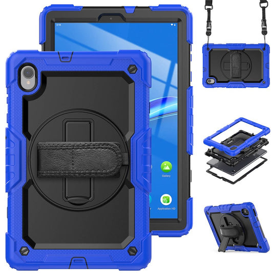 For Lenovo M10 Plus / Smart Tab M10 FHD Plus Silicone+PC Tablet Case Hand Strap Kickstand Shockproof Cover with Shoulder Strap - Blue