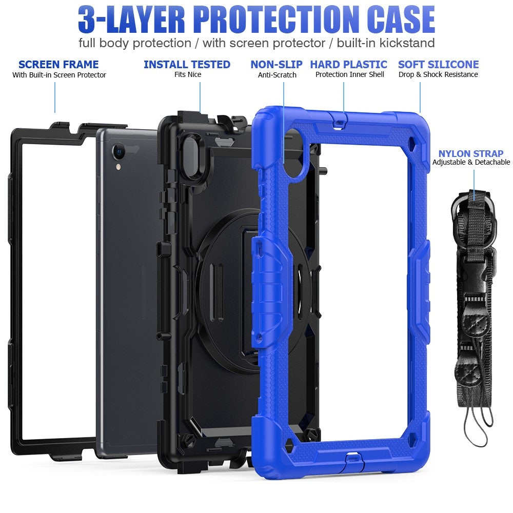 For Lenovo M10 Plus / Smart Tab M10 FHD Plus Silicone+PC Tablet Case Hand Strap Kickstand Shockproof Cover with Shoulder Strap - Blue