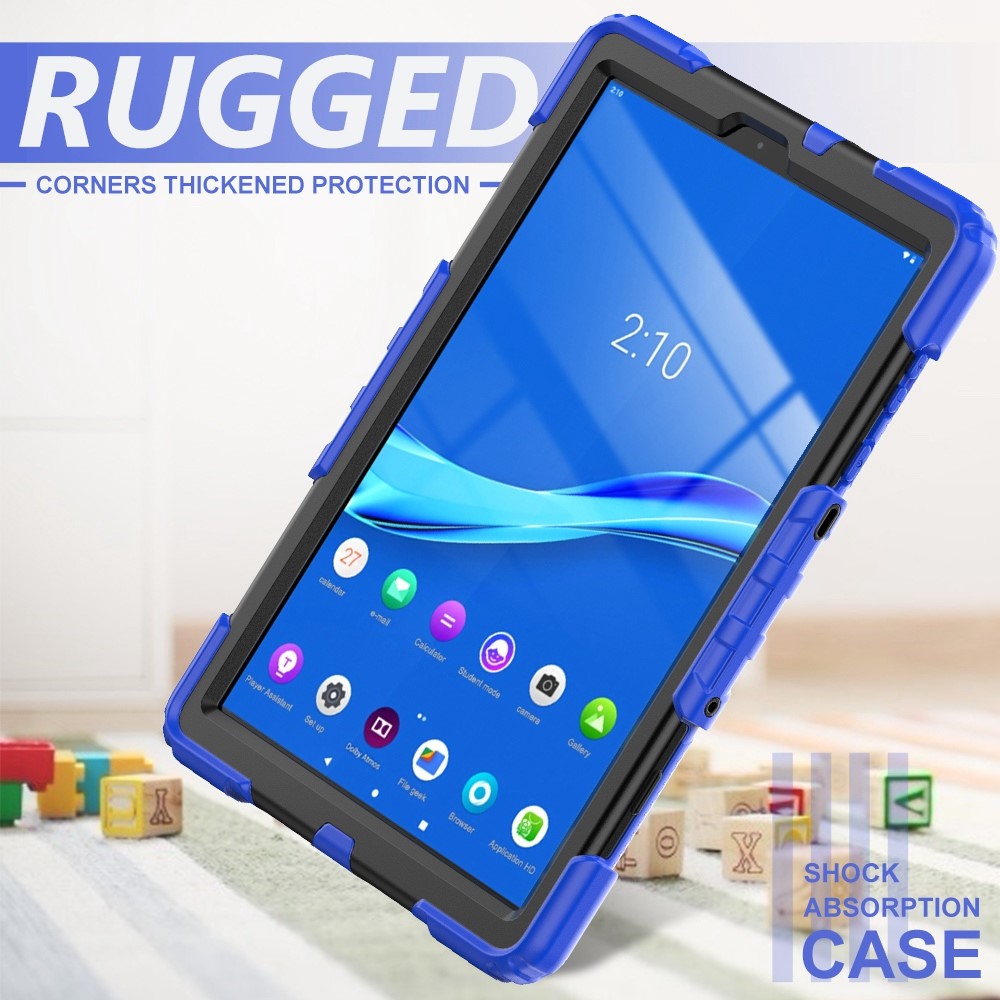 For Lenovo M10 Plus / Smart Tab M10 FHD Plus Silicone+PC Tablet Case Hand Strap Kickstand Shockproof Cover with Shoulder Strap - Blue