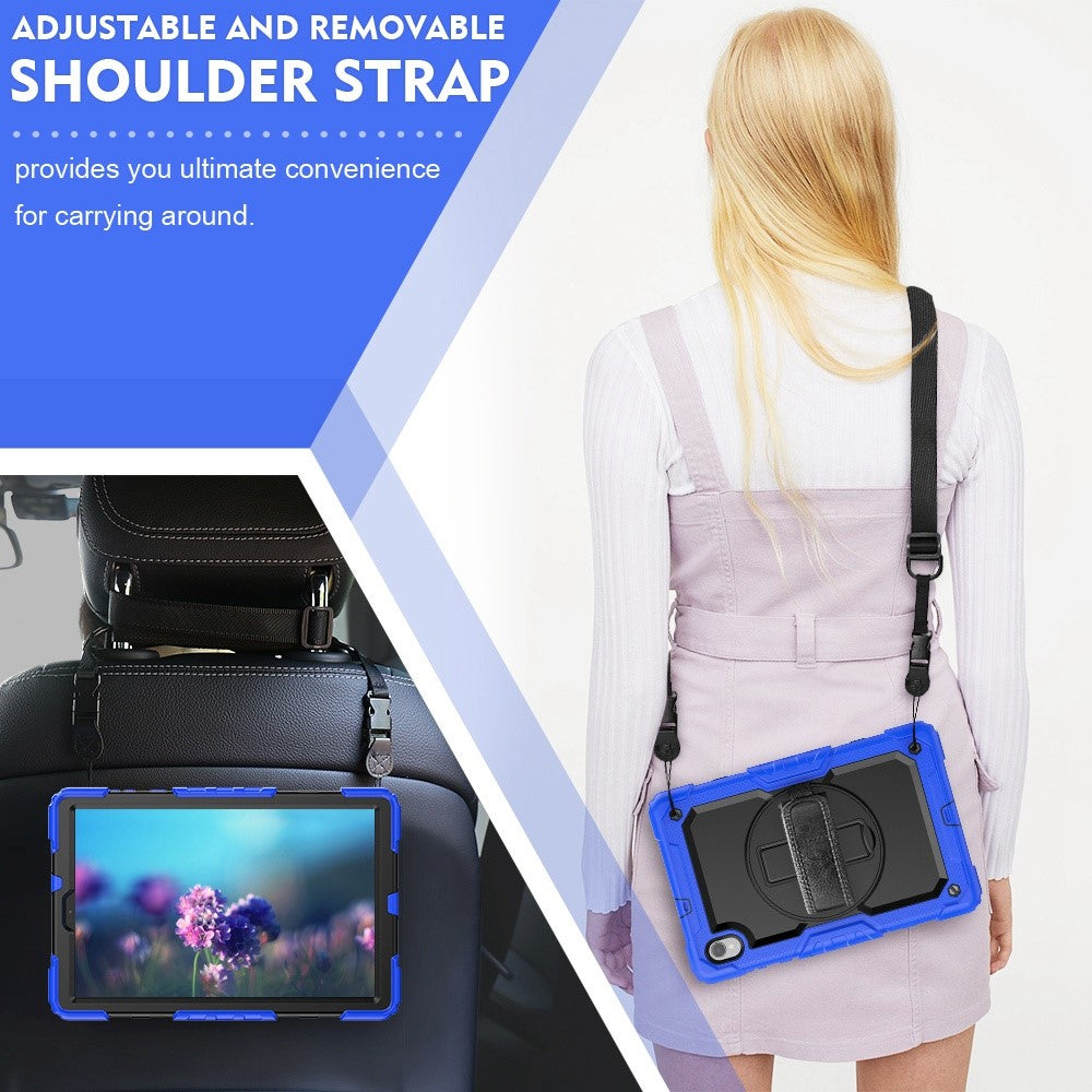 For Lenovo M10 Plus / Smart Tab M10 FHD Plus Silicone+PC Tablet Case Hand Strap Kickstand Shockproof Cover with Shoulder Strap - Blue