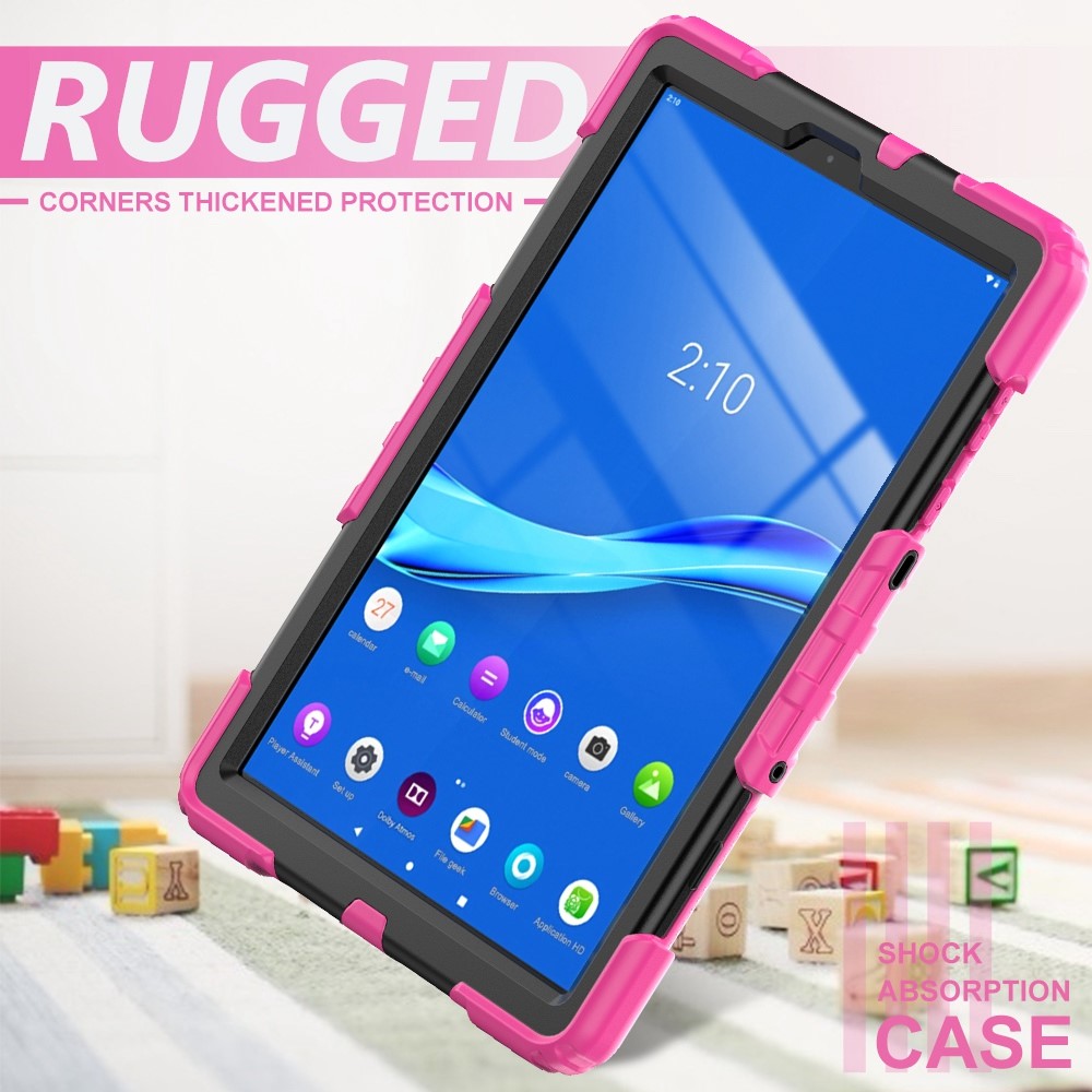 For Lenovo M10 Plus / Smart Tab M10 FHD Plus Silicone+PC Tablet Case Hand Strap Kickstand Shockproof Cover with Shoulder Strap - Rose