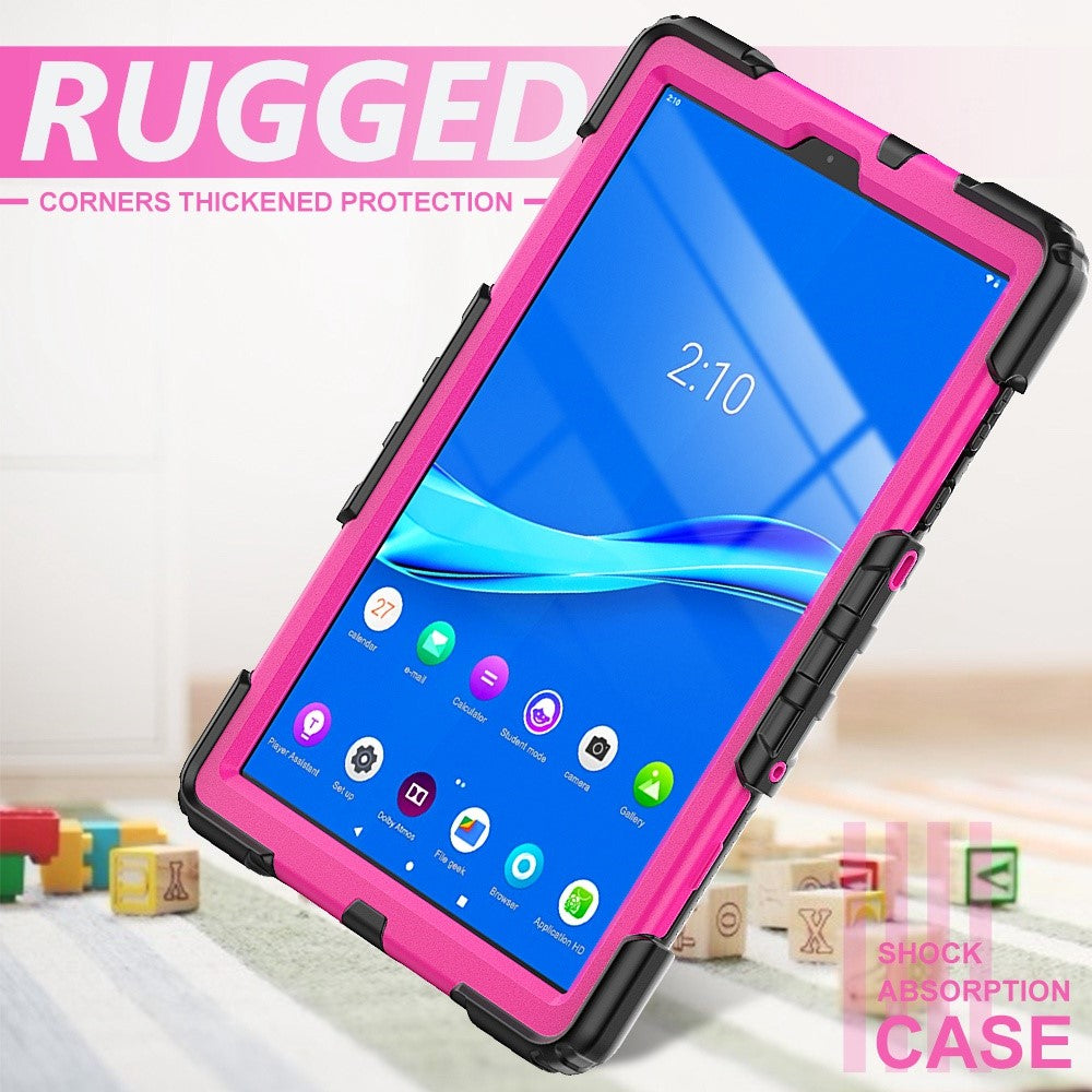 For Lenovo M10 Plus / Smart Tab M10 FHD Plus Silicone+PC Tablet Case Hand Strap Kickstand Shockproof Cover with Shoulder Strap - Rose PC / Black