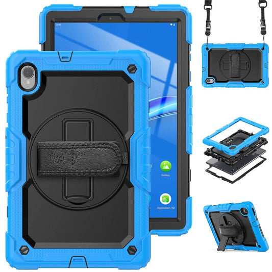 For Lenovo M10 Plus / Smart Tab M10 FHD Plus Silicone+PC Tablet Case Hand Strap Kickstand Shockproof Cover with Shoulder Strap - Baby Blue