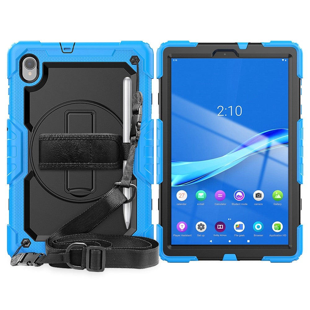 For Lenovo M10 Plus / Smart Tab M10 FHD Plus Silicone+PC Tablet Case Hand Strap Kickstand Shockproof Cover with Shoulder Strap - Baby Blue