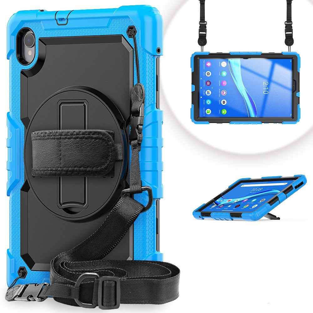 For Lenovo M10 Plus / Smart Tab M10 FHD Plus Silicone+PC Tablet Case Hand Strap Kickstand Shockproof Cover with Shoulder Strap - Baby Blue