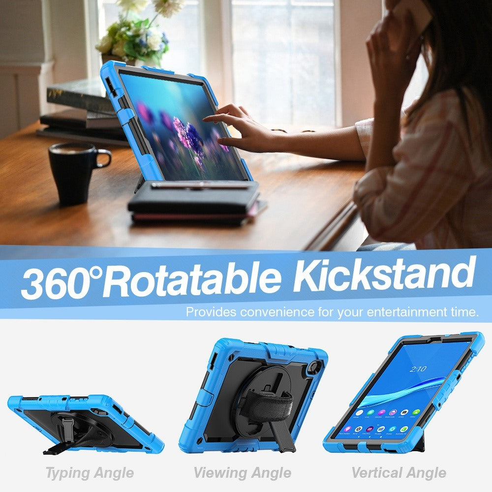 For Lenovo M10 Plus / Smart Tab M10 FHD Plus Silicone+PC Tablet Case Hand Strap Kickstand Shockproof Cover with Shoulder Strap - Baby Blue