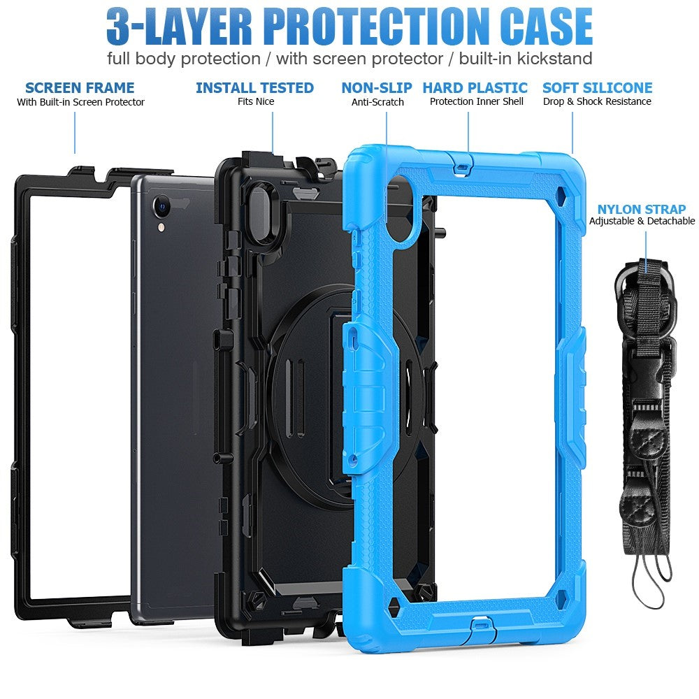 For Lenovo M10 Plus / Smart Tab M10 FHD Plus Silicone+PC Tablet Case Hand Strap Kickstand Shockproof Cover with Shoulder Strap - Baby Blue