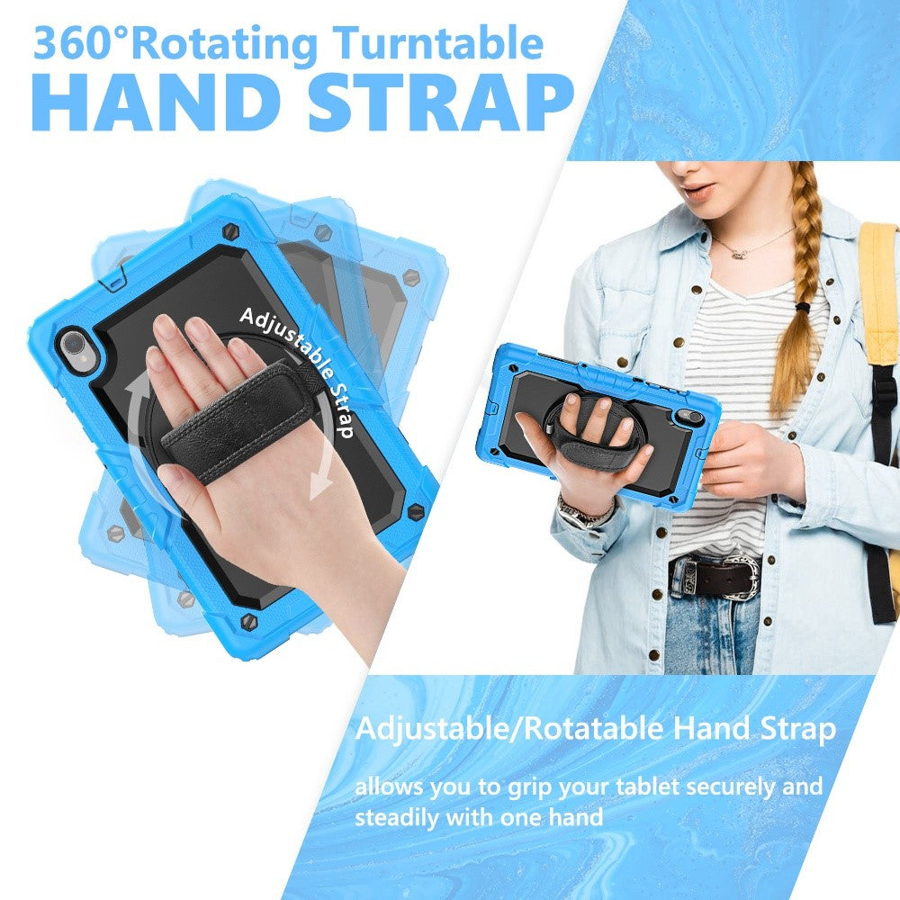 For Lenovo M10 Plus / Smart Tab M10 FHD Plus Silicone+PC Tablet Case Hand Strap Kickstand Shockproof Cover with Shoulder Strap - Baby Blue