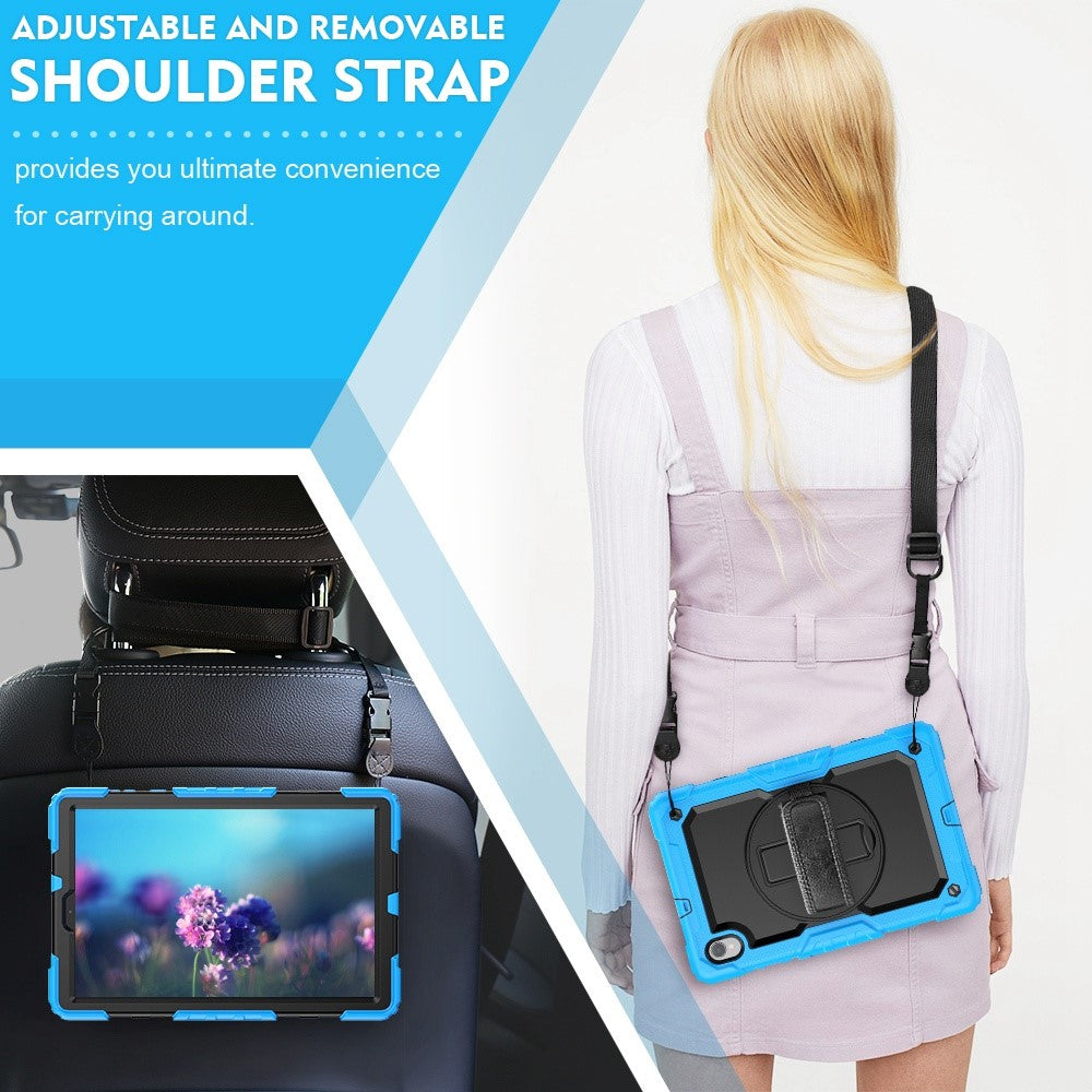 For Lenovo M10 Plus / Smart Tab M10 FHD Plus Silicone+PC Tablet Case Hand Strap Kickstand Shockproof Cover with Shoulder Strap - Baby Blue